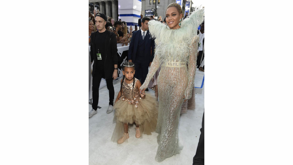 Mandatory Credit: Photo by Chris Pizzello/Invision/AP/REX/Shutterstock (9192173av)Beyonce, right, and Blue Ivy arrive at the MTV Video Music Awards at Madison Square Garden, in New York2016 MTV Video Music Awards - Red Carpet, New York, USA - 28 Aug 2016.