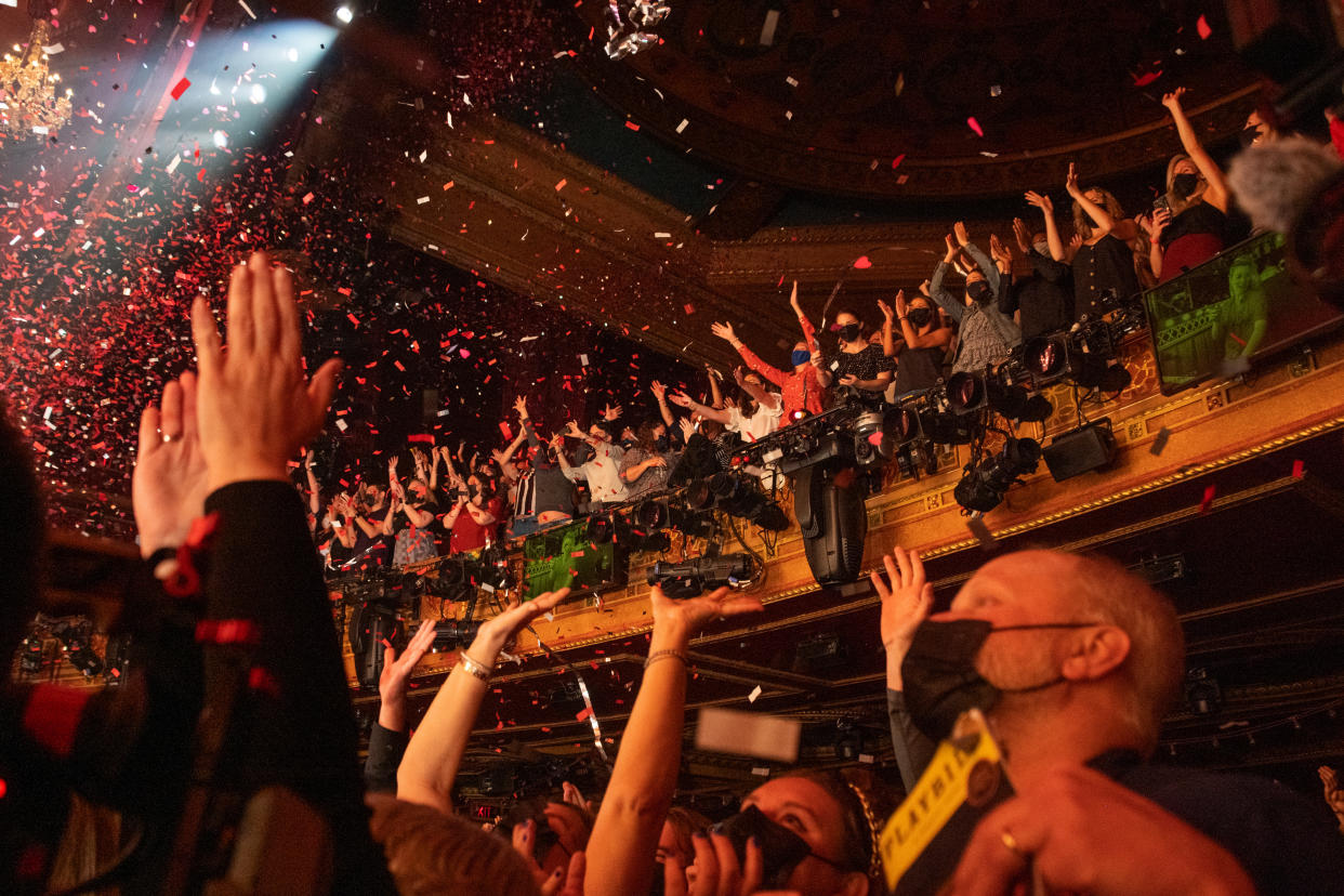 NEW YORK, NEW YORK - SEPTEMBER 24: Audience members cheer and applaud during 