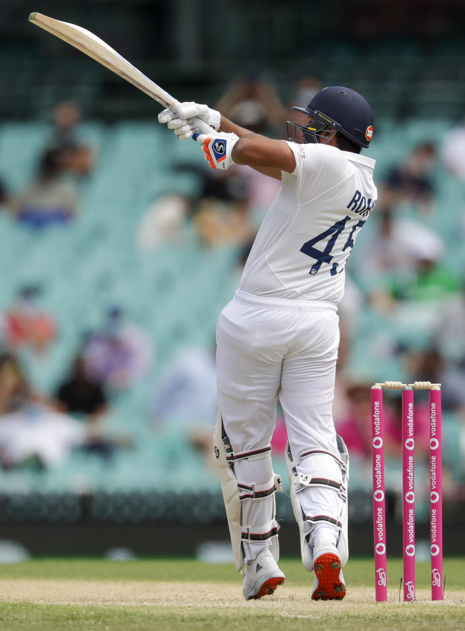 India's Rohit Sharma bats during play on day two of the third cricket test between India and Australia at the Sydney Cricket Ground, Sydney, Australia, Friday, Jan. 8, 2021. (AP Photo/Rick Rycroft)