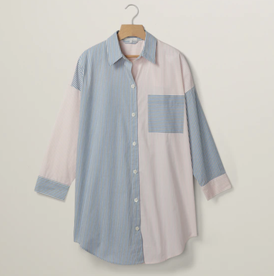 Love & Lore Organic Poplin Boyfriend Sleep Shirt  in blue and pink stripes (photo via Indigo)