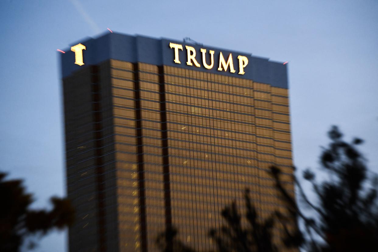 Trump signage is displayed on the Trump International Hotel Las Vegas on April 2, 2022 in Las Vegas, Nevada. - The real estate development is a 64-story hotel, condominium, and timeshare property located on Fashion Show Drive. (Photo by Patrick T. FALLON / AFP) (Photo by PATRICK T. FALLON/AFP via Getty Images)