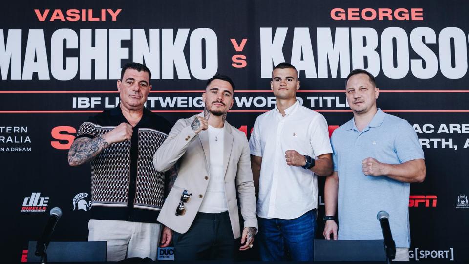 Kambosos (second left) and Lomachenko (second right).