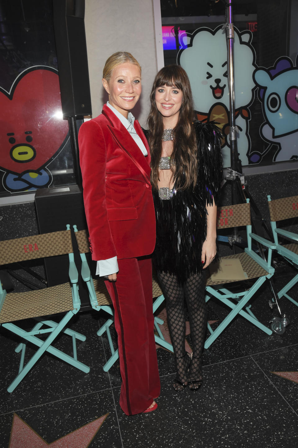 Gwyneth Paltrow and Dakota Johnson at the front row for Guicci Love Parade on Hollywood Blvd on November 2, 2021 in Los Angeles, California. (Photo by Michael Buckner/WWD/Penske Media via Getty Images)