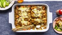 Beans, beans, they’re good for your heart—and also your wallet. These veggie enchiladas feature a charred tomatillo salsa verde, Cotija cheese, and, yes, creamy pinto beans. (That same filling would work well in burritos, too.) <a href="https://www.bonappetit.com/recipe/vegetarian-enchiladas?mbid=synd_yahoo_rss" rel="nofollow noopener" target="_blank" data-ylk="slk:See recipe.;elm:context_link;itc:0;sec:content-canvas" class="link ">See recipe.</a>