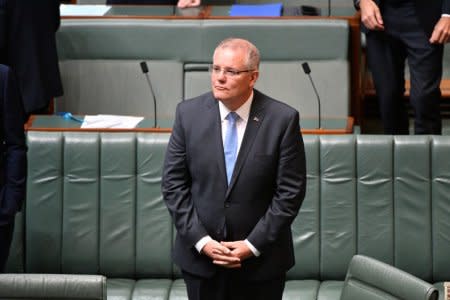 Australia's Prime Minister Scott Morrison stands before delivering the National Apology to survivors of child sexual abuse in the House of Representatives at Parliament House in Canberra, Australia, October 22, 2018. AAP/Mick Tsikas/via REUTERS