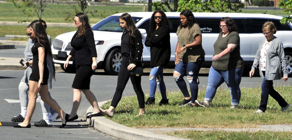 Classmates, friends and family members arrive at Laurel High School to honor the life of high school senior Corey Mumford. The basketball star was shot and killed on April 14, 2023. Mumford was not the intended target.