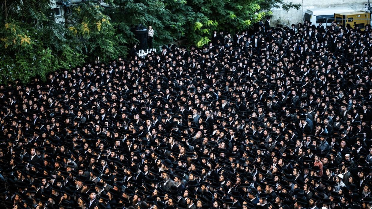  Ultra-Orthodox Jews, also known as Haredim, gather to stage a protest against the compulsory military service in West Jerusalem on June 30, 2024. 