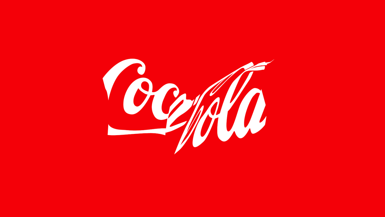  An image of a distorted version of the Coca-Cola logo on a billboard poster. 