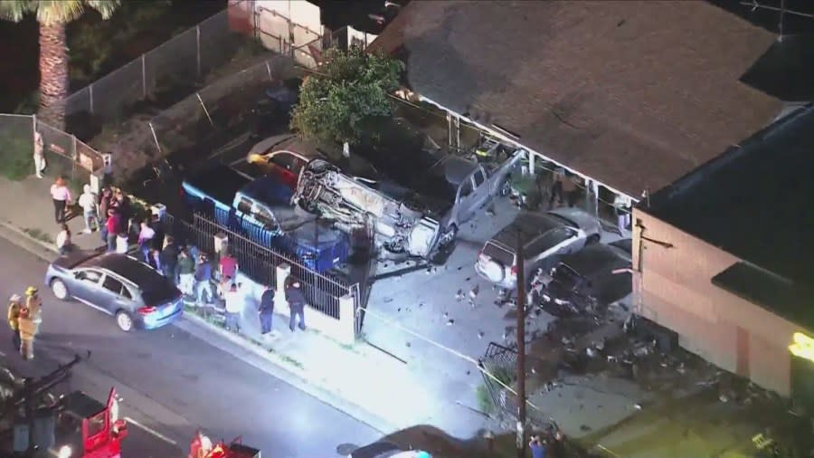 3 hospitalized after violent crash sends car flying into Subway, house 