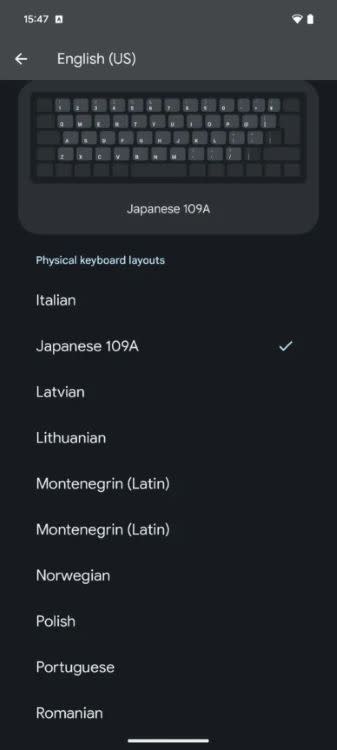 Android 15 physical keyboard preview