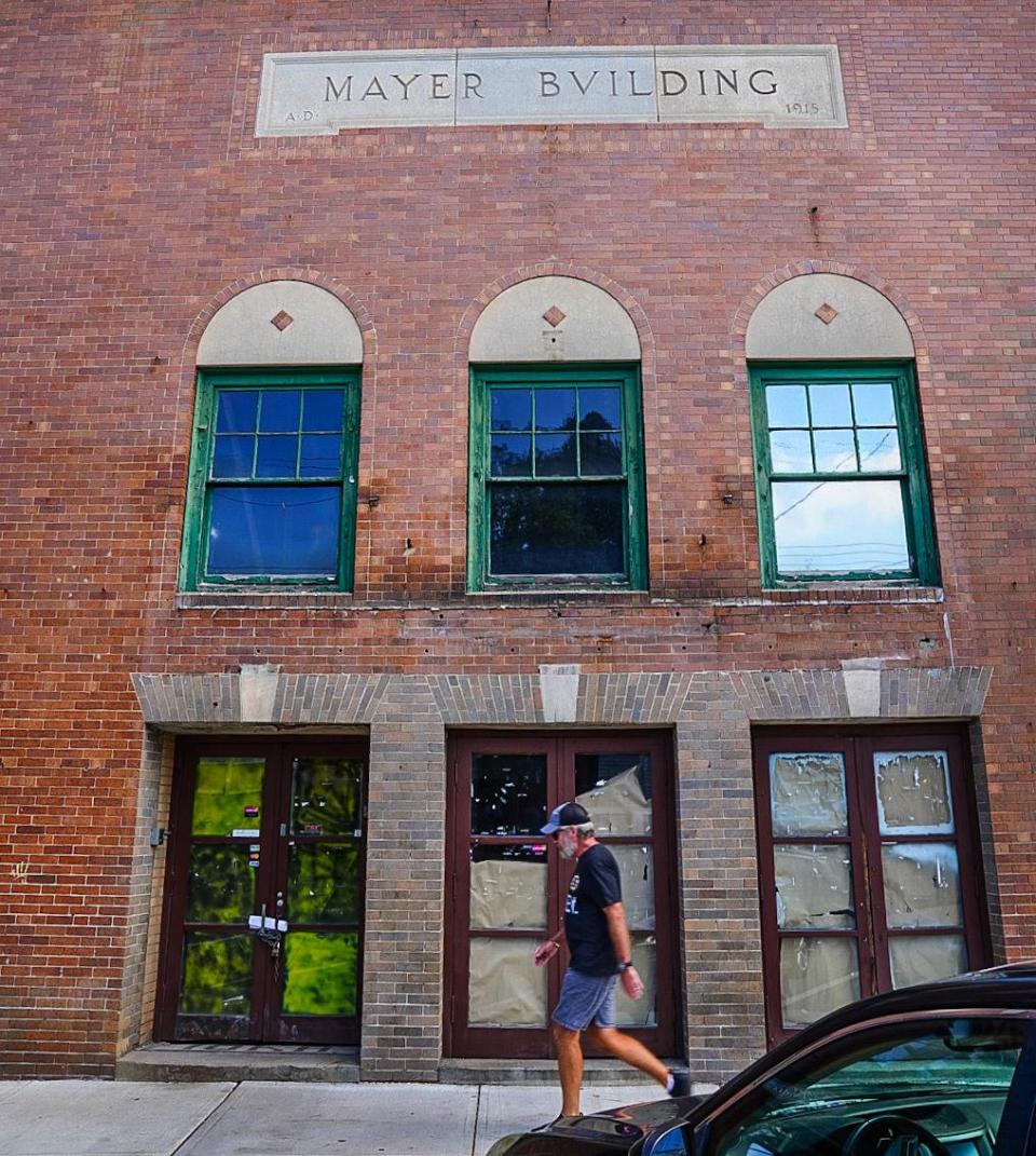 The marquee on the the former Ioka building on Water St. in downtown Exeter has been removed from the 1915 building.