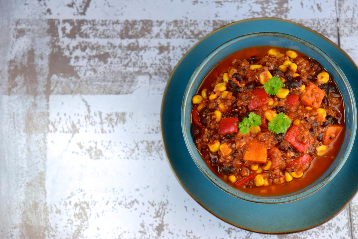  Sweet potato chili bowl. 