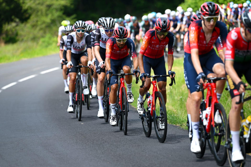 LA CHAISEDIEU FRANCE  JUNE 05 Daniel Felipe Martnez of Colombia and Team INEOS Grenadiers competes during the 75th Criterium du Dauphine 2023 Stage 2 a 1673km stage from BrassaclesMines to La ChaiseDieu 1080m  UCIWT  on June 05 2023 in La ChaiseDieu France Photo by Dario BelingheriGetty Images