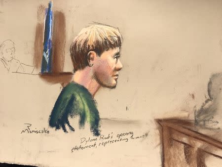 Dylann Roof, who is facing the death penalty for the hate-fueled killings of nine black churchgoers, makes his opening statement at his trial in this courtroom sketch in Charleston, South Carolina, U.S., January 4, 2017. REUTERS/Sketch by Robert Maniscalco