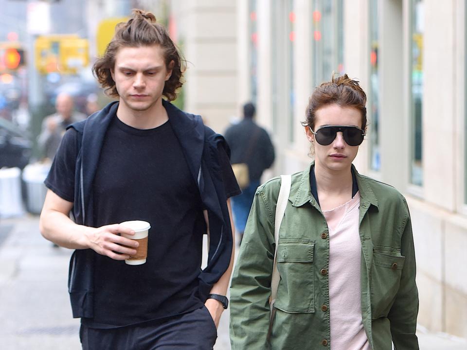 Evan Peters and Emma Roberts seen in Manhattan on April 26, 2017 in New York City