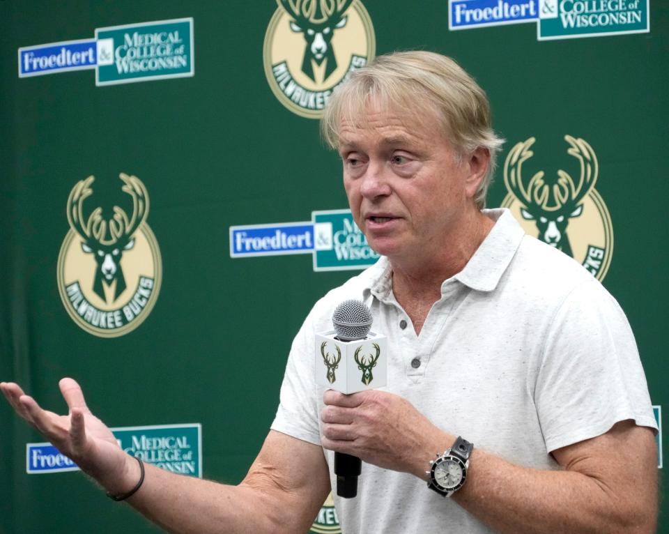 Bucks co-owner Wes Edens talks to the media during the Milwaukee Bucks media day at the Sports Science Center in Milwaukee on Monday, Oct. 2, 2023. - Mike De Sisti / The Milwaukee Journal Sentinel