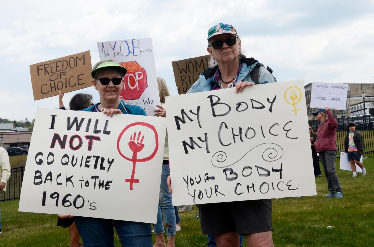 Demonstrators rally in downtown Petoskey on May 14 to show their support for the pro-choice movement and abortion access.