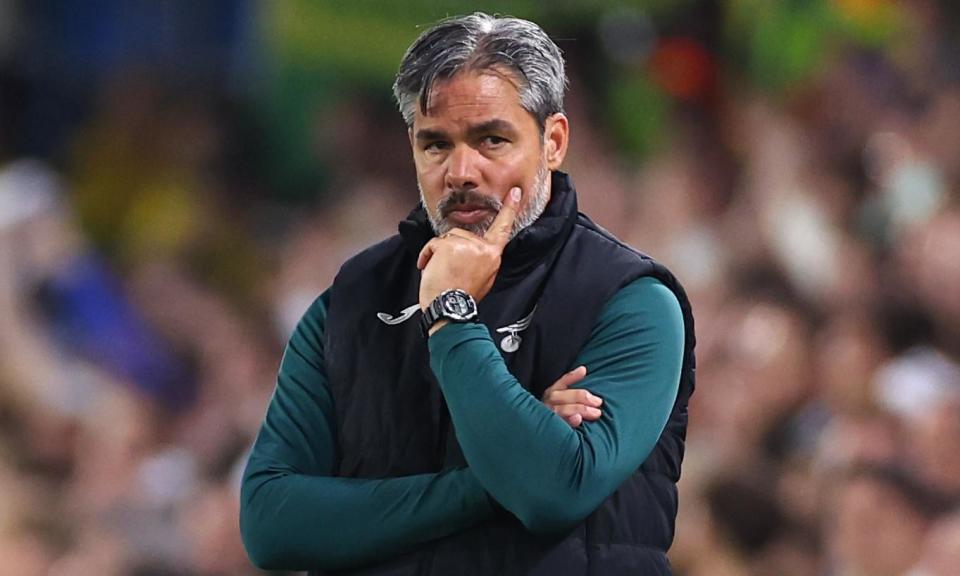 <span>David Wagner on the touchline at Leeds during his final game as manager of Norwich. </span><span>Photograph: Robbie Jay Barratt/AMA/Getty Images</span>