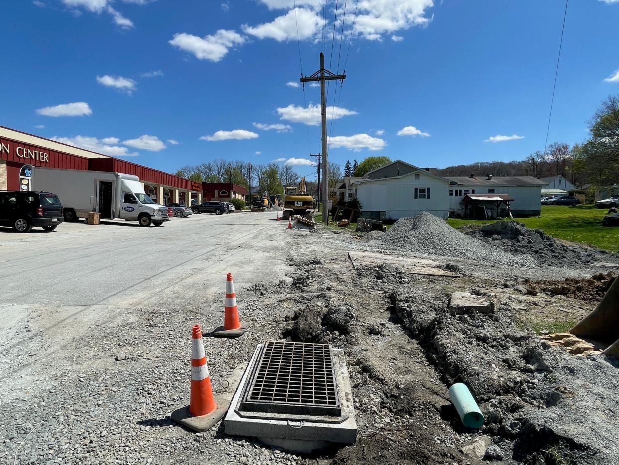 A new catch basin was installed and other work was being done at the lower end of Ohio Street, near Atkinson Way (route 601).