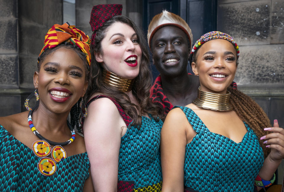 <p>Performers from Shona the Musical Choir at a photocall for the launch of the Edinburgh International Festival 2021, at Edinburgh Old College. Picture date: Friday August 6, 2021.</p>
