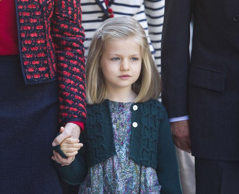 Spain's Princess Leonor, shown in Palma de Mallorca on April 8, 2012, will be the youngest direct royal heir in Europe when her father Felipe is crowned king