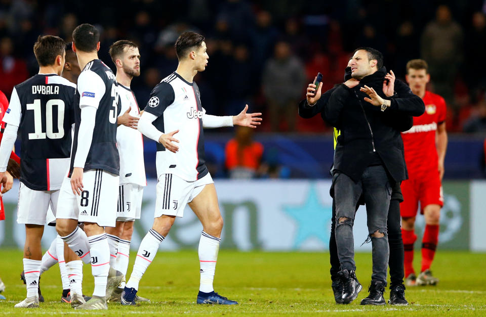 Cristiano Ronaldo was upset with the fan who tried to take a selfie with him, as he should be. (REUTERS/Thilo Schmuelgen)