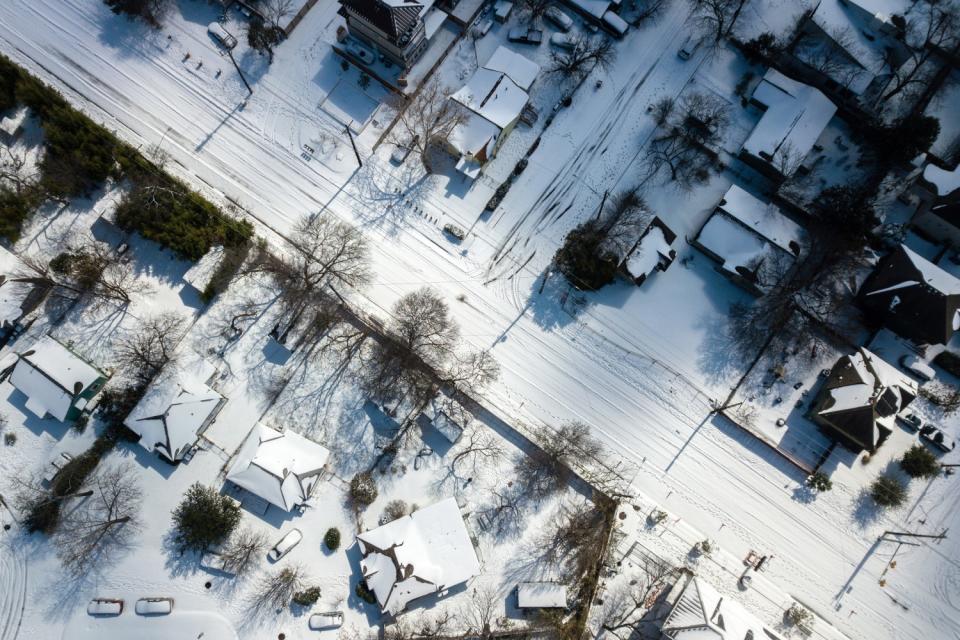 Austin, Texas, is blanketed in snow on Feb. 15, 2021, after a storm dropped several inches of snow across the city.