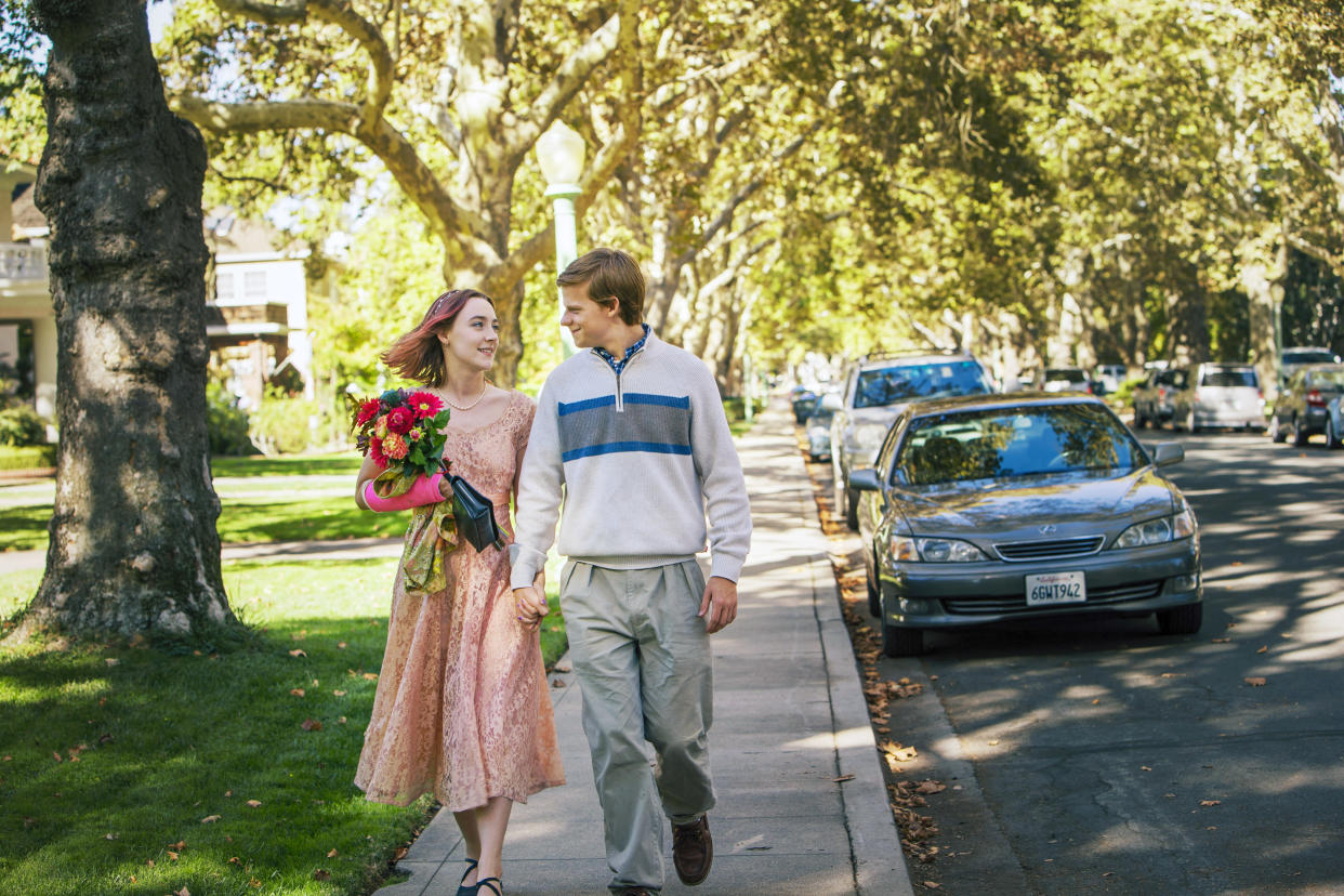 Lucas Hedges, right, with Saoirse Ronan in “Lady Bird.” (Photo: A24/courtesy Everett Collection)