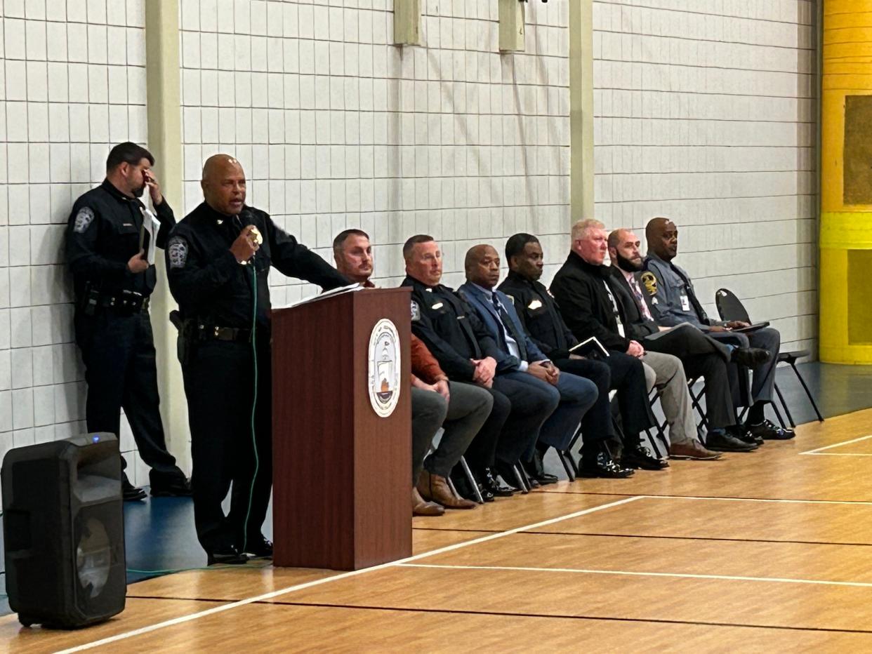 Hopewell Police Chief A.J. Starke speaks during the beginning of a 'Crime Summit' town-hall meeting Wednesday, Nov. 30, 2022 at the Hopewell Community Center.