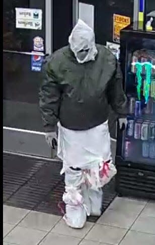 Lower Southampton police have identified this trash bag-covered robbery suspect as  Jonathan Nelson, a former Feasterville resident.