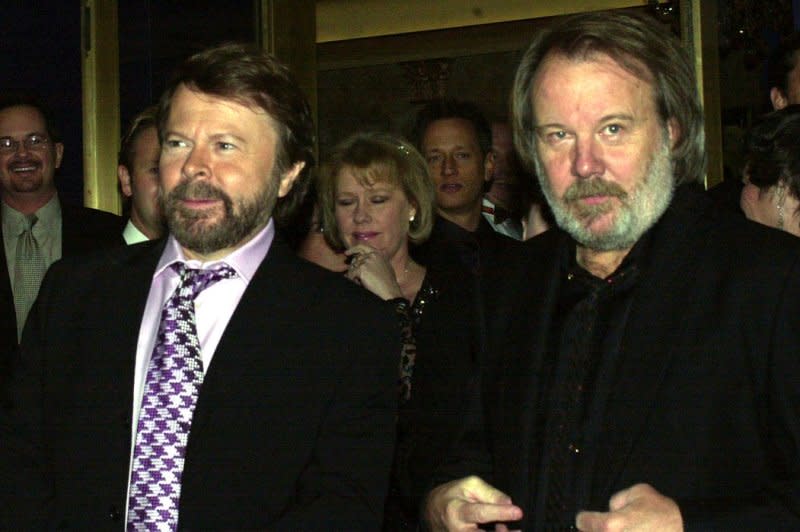 Members of the pop-rock Swedish group ABBA -- including Bjorn Ulvaeus (L) and Benny Andersson -- were knighted this weekend in Stockholm. File Photo by Ezio Petersen/UPI