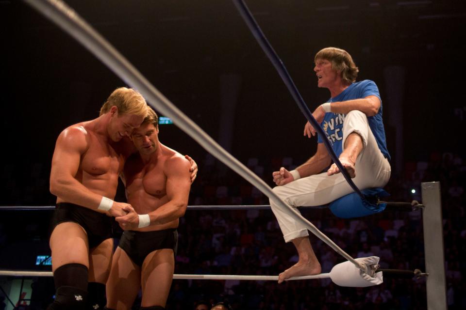 Kevin Von Erich with his sons Ross and Marshall Von Erich in Tel Aviv, Israel, on July 9, 2017.