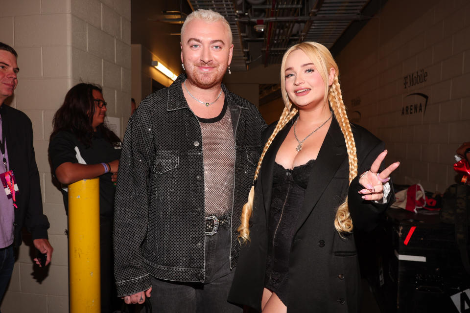 Sam Smith and Kim Petras during night one of the iHeartRadio Music Festival held at T-Mobile Arena on September 23, 2022 in Las Vegas, Nevada.