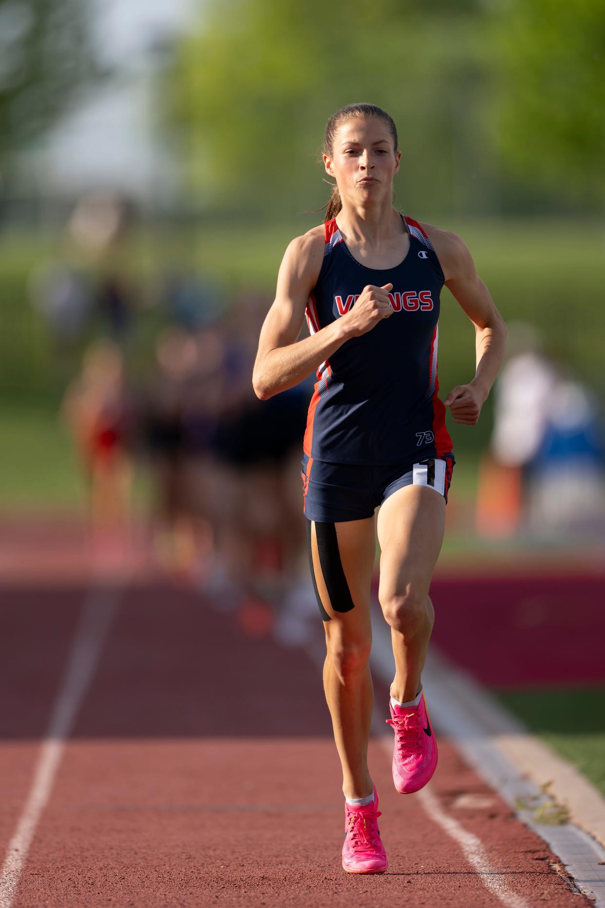 Seaman’s Ryin Miller competes in the 1600 meter run during the Joe Schrag City Meet Friday, May 3, 2024, at Hummer Sports Park.