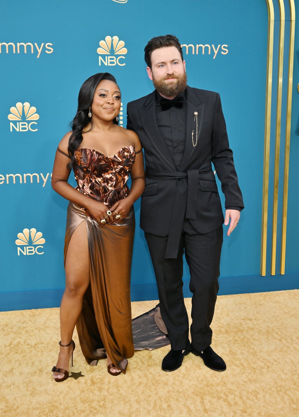 quinta brunson and kevin jay anik at the 74th primetime emmy awards held at microsoft theater on september 12, 2022 in los angeles, california photo by michael bucknervariety via getty images