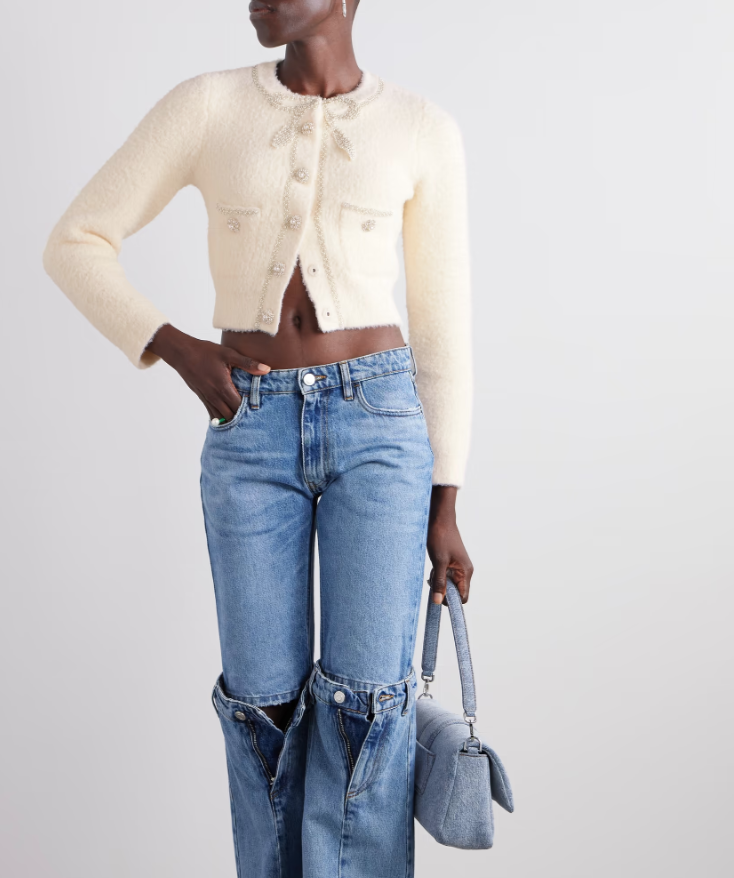 Self-Portrait Cropped embellished bouclé-knit cardigan. (PHOTO: Net-A-Porter)