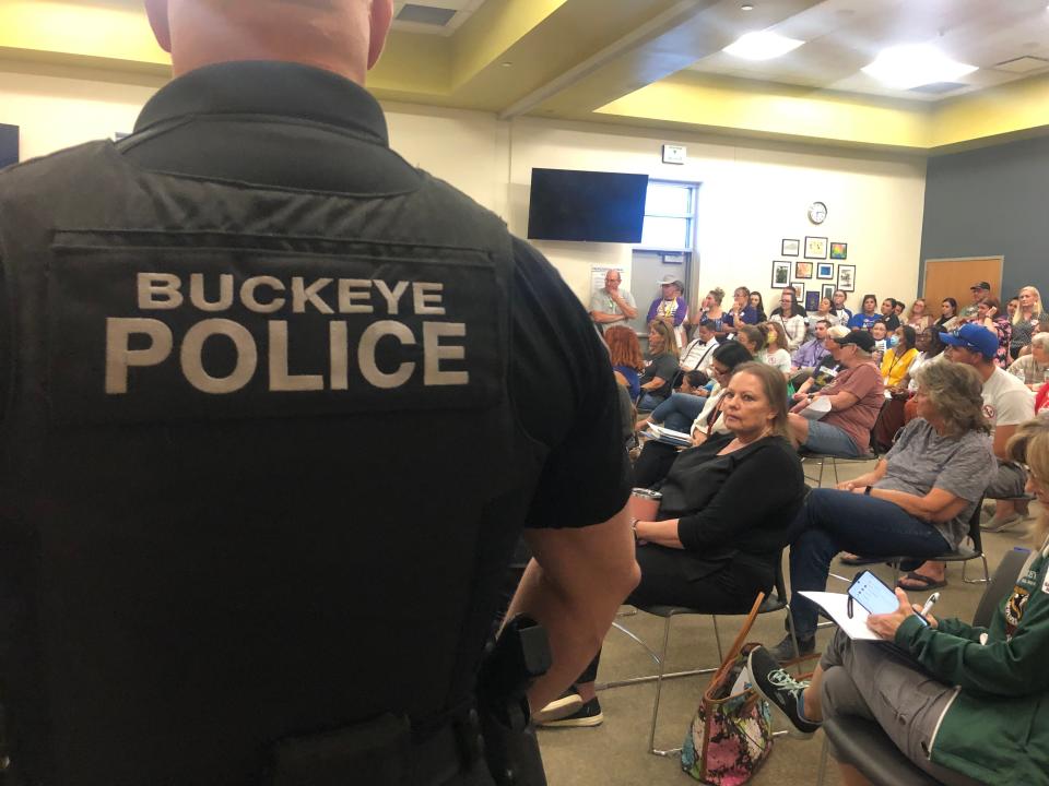 A police officer was present at the Buckeye Elementary School District board meeting on May 2, 2022.