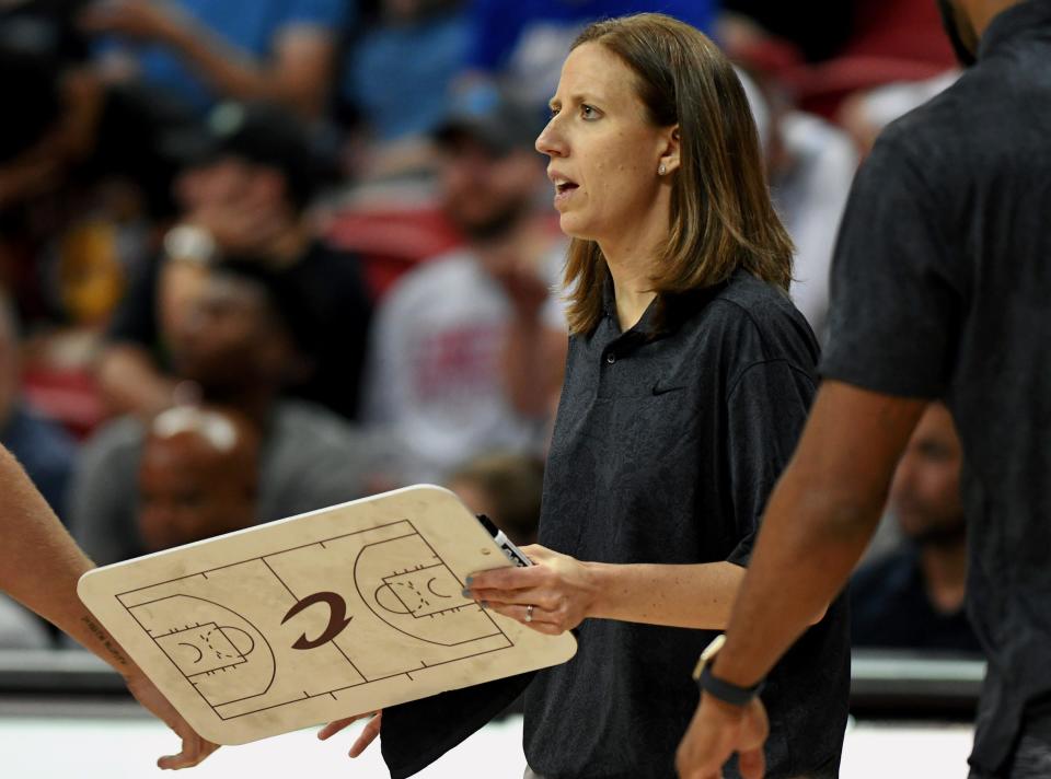 Cleveland Cavaliers assistant coach Lindsay Gottlieb looks on from the bench during an NBA Summer League game against the New Orleans Pelicans on July 10, 2019, in Las Vegas.