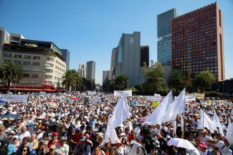 A general view during a march to protest against violence on the first anniversary of President Andres Manuel Lopez Obrador taking office, in Mexico City