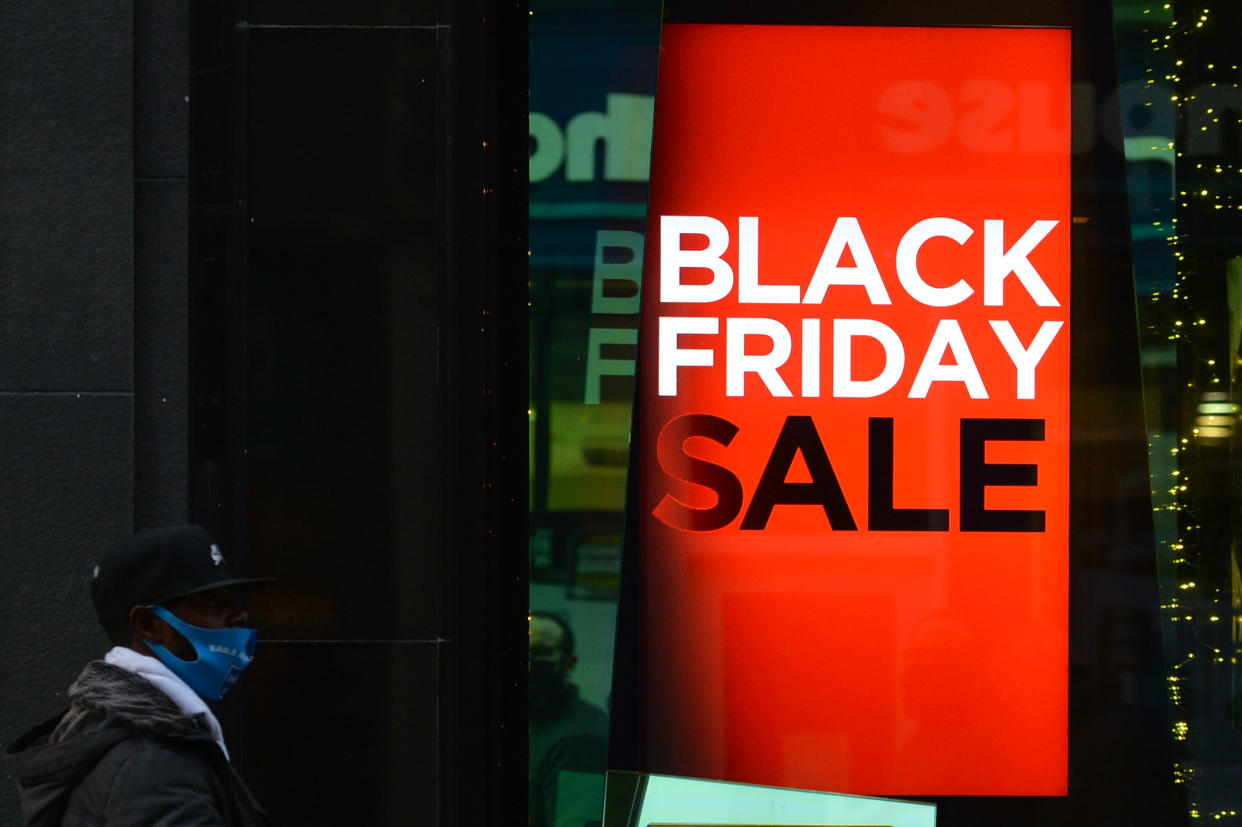 A sign 'Black Friday Sale' seen in a shop window in Dublin's city centre. Photo: Artur Widak/NurPhoto via Getty