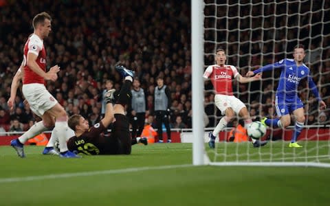 Ben Chilwell shoots and the ball deflects off Hector Bellerin for the opening goal - Credit: Getty Images