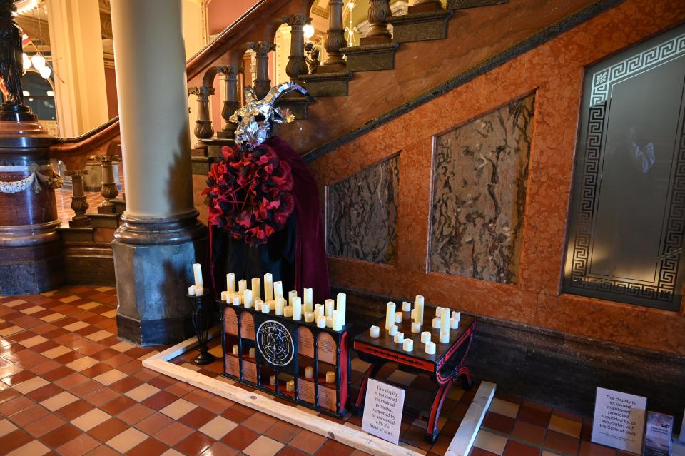 The Satanic Temple of Iowa display at the Iowa Capitol.