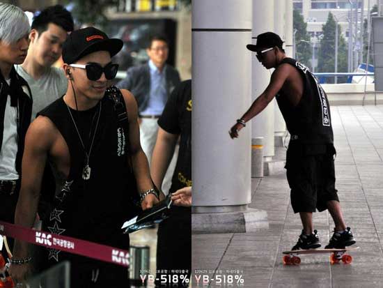 Big Bang’s Taeyang Skateboards at the Airport