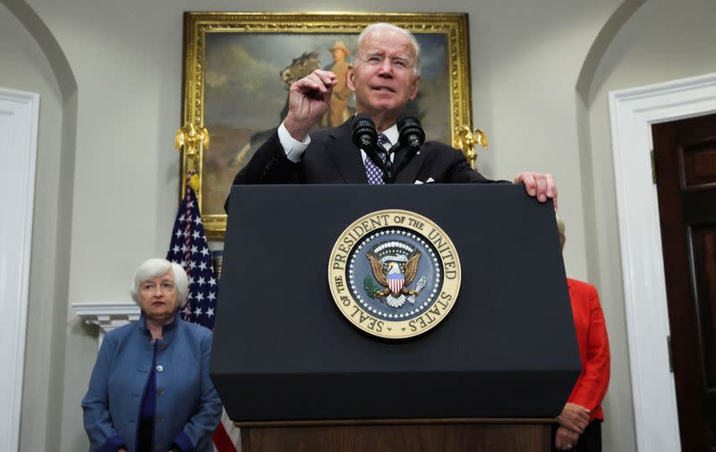 FILE PHOTO: U.S. President Biden speaks about oil company profits at the White House in Washington