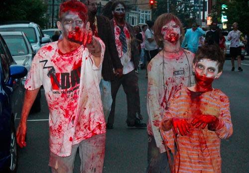 Teens dressed as zombies
