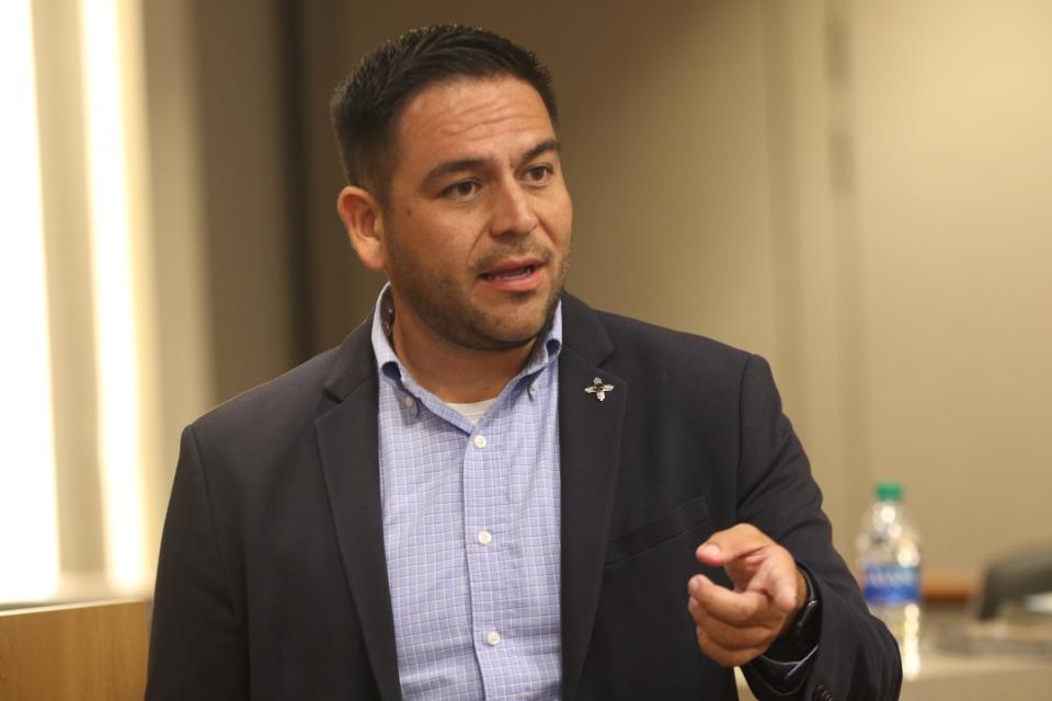 U.S. Rep. Gabe Vasquez speaks during a Student Advisory Committee meeting, Aug. 15, 2023 at the Carlsbad Municipal Annex.