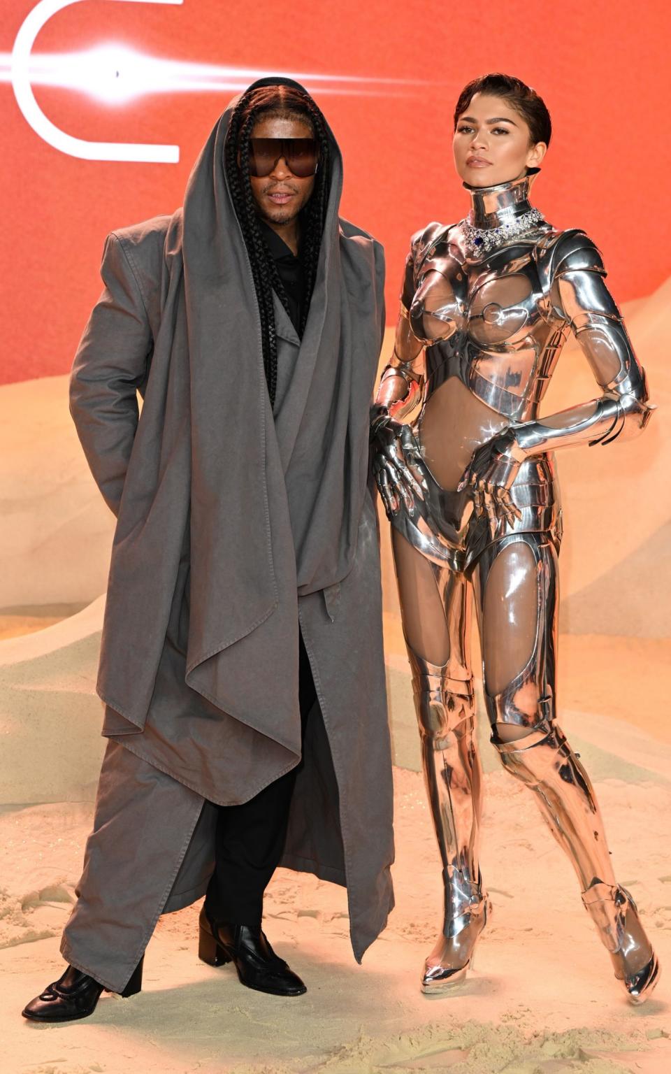 Zendaya's stylist, Law Roach, joined her on the red carpet for the film's London premiere, for which she wore a silver Thierry Mugler robot suit.