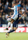 <p>Soccer Football – Premier League – Huddersfield Town vs Tottenham Hotspur – John Smith’s Stadium, Huddersfield, Britain – September 30, 2017 Huddersfield Town’s Tom Ince in action with Tottenham’s Kieran Trippier Action Images via Reuters/Carl Recine EDITORIAL USE ONLY. No use with unauthorized audio, video, data, fixture lists, club/league logos or “live” services. Online in-match use limited to 75 images, no video emulation. No use in betting, games or single club/league/player publications. Please contact your account representative for further details. </p>