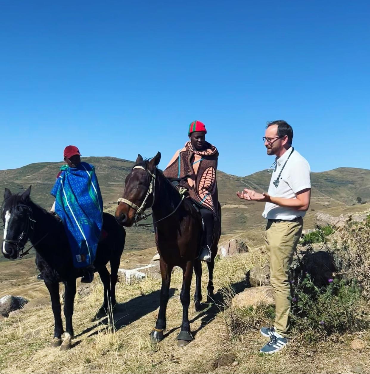 Dr. Ryan Meili and his wife, Dr. Mahli Brindamour, volunteered to work in Lesotho. The Saskatoon doctors treated tuberculosis patients in hospital, but also conducted clinics in remote areas. (Submitted by Mahli Brindamour and Ryan Meili - image credit)