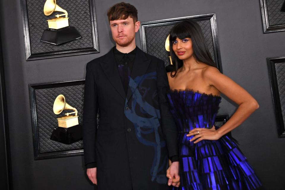 Jamil and her British musician boyfriend James Blake, who often comes to her defence when she’ds trolled over her health struggles online (AFP via Getty Images)